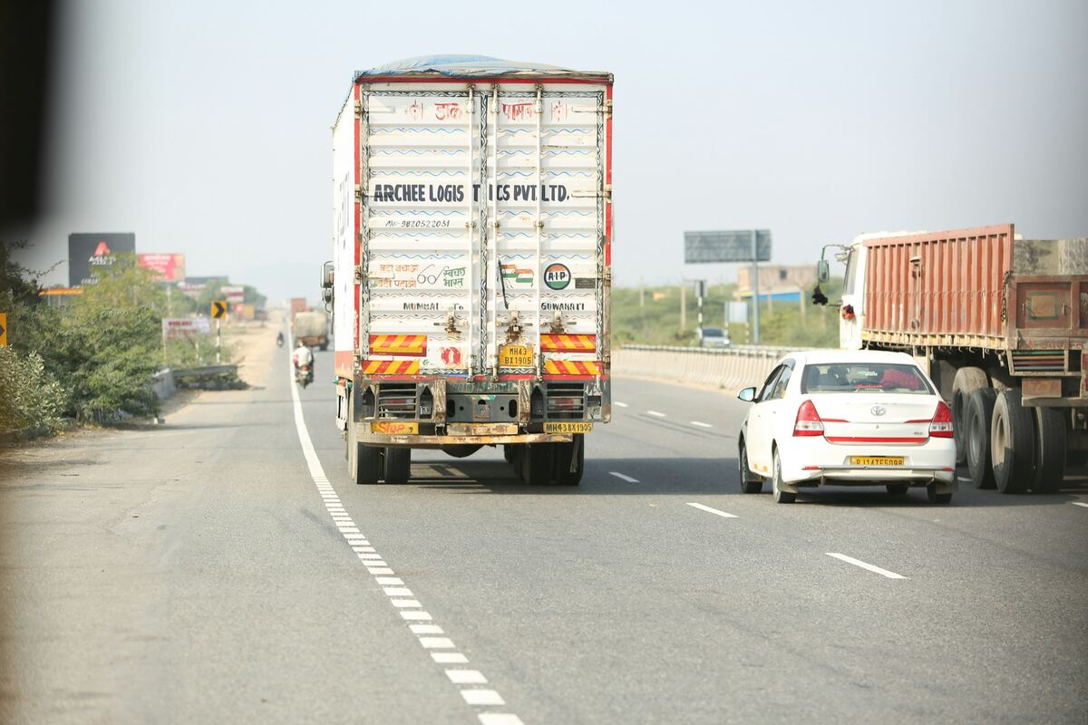 Container truck travelling on a highway